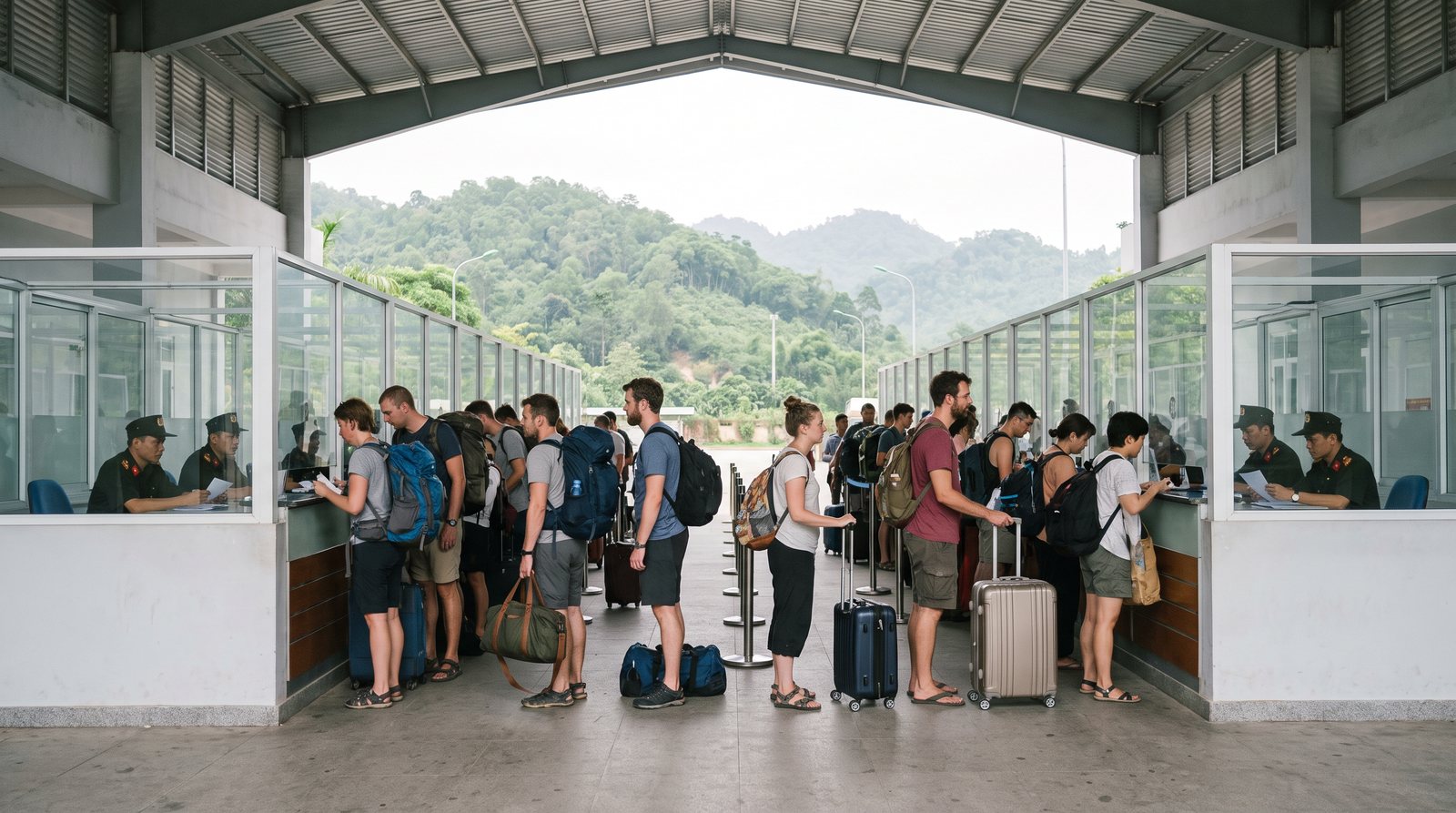 A land border crossing hall