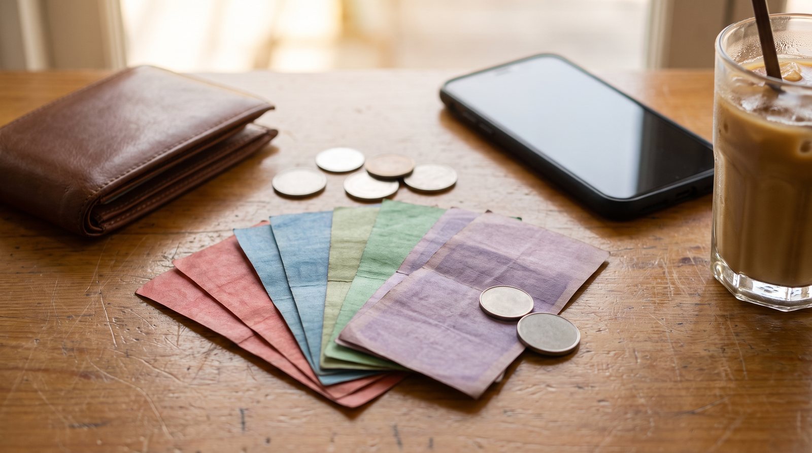 Cash and a wallet on a table
