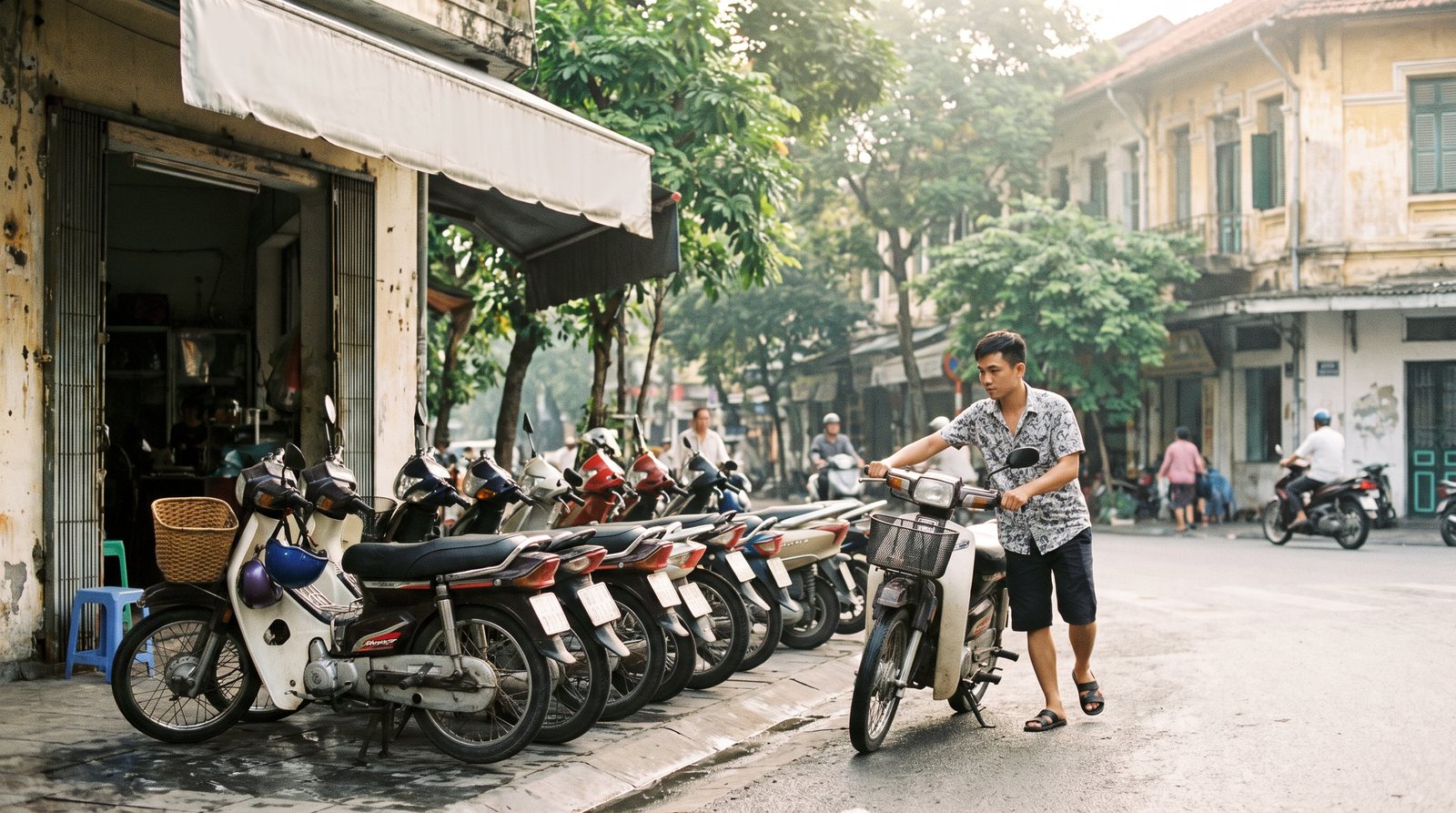 Scooters for hire on a Vietnamese street