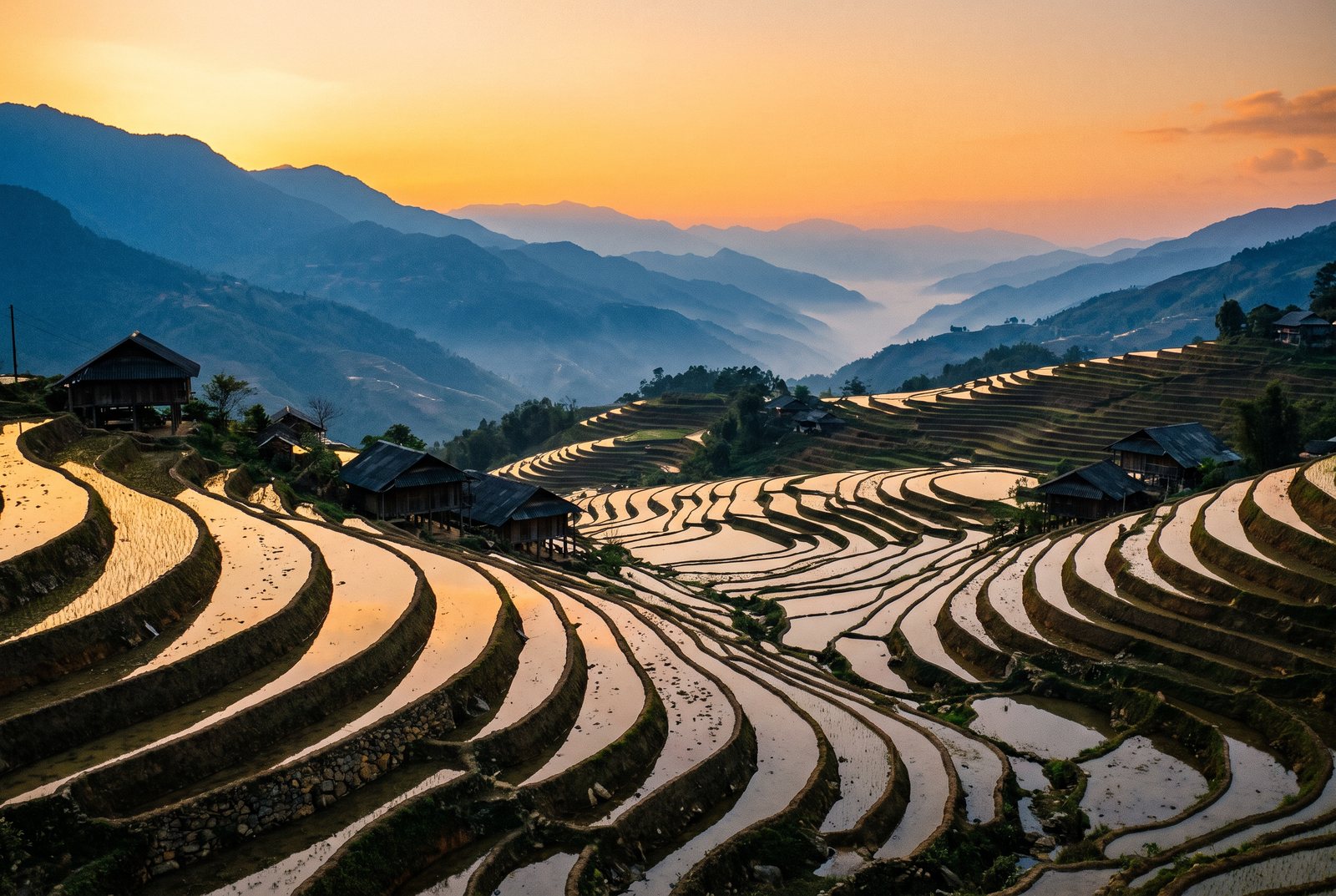 Terraced mountains of the northwest at golden hour