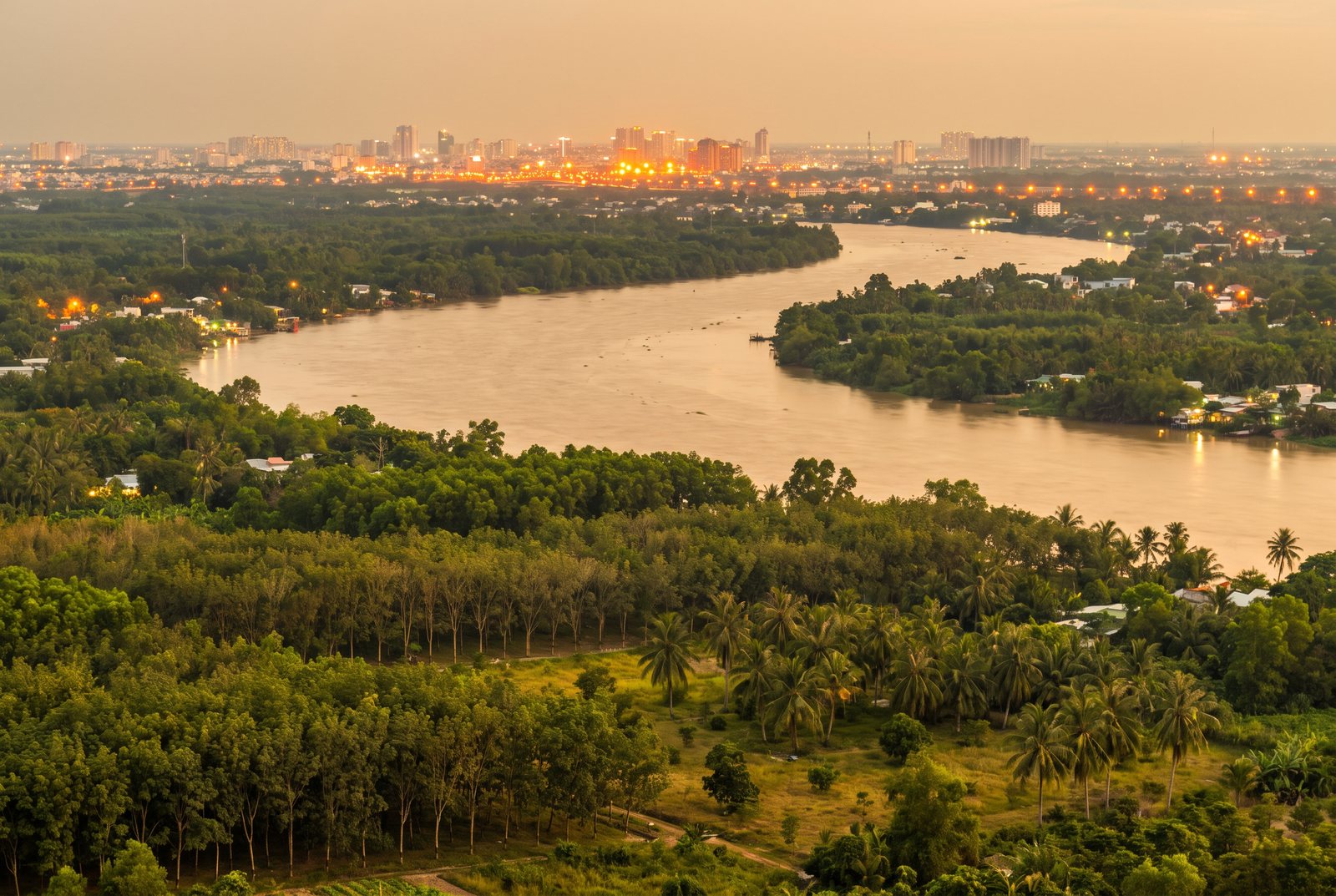 River, plantation and city skyline in the southeast