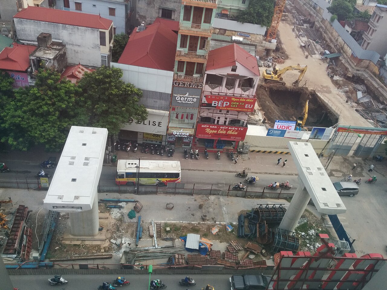 Hanoi Metro pillar construction, and building construction