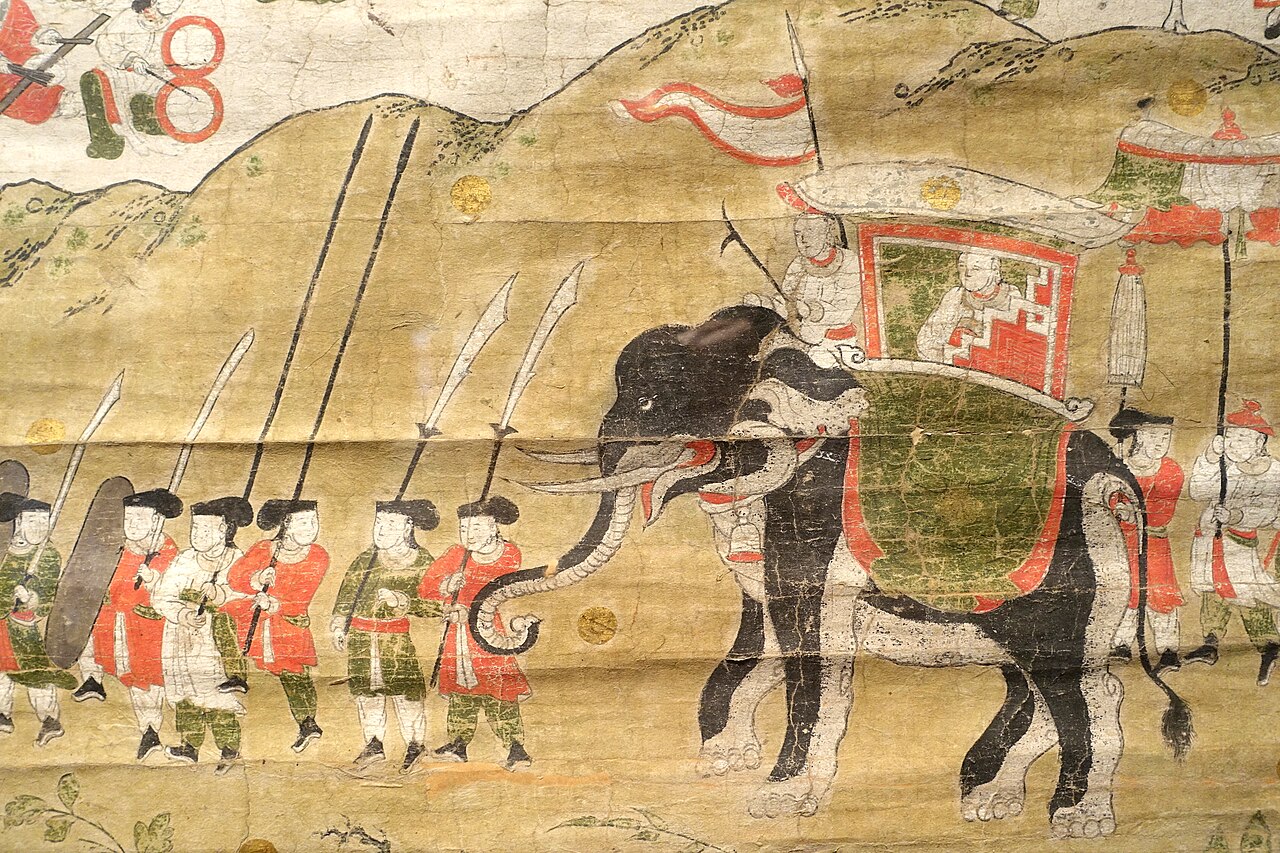 Triumphant return of a civil commander, view 2, Doc Loi temple, Nghe An province, late 18th century, Do (poonah) paper - Vietnam National…