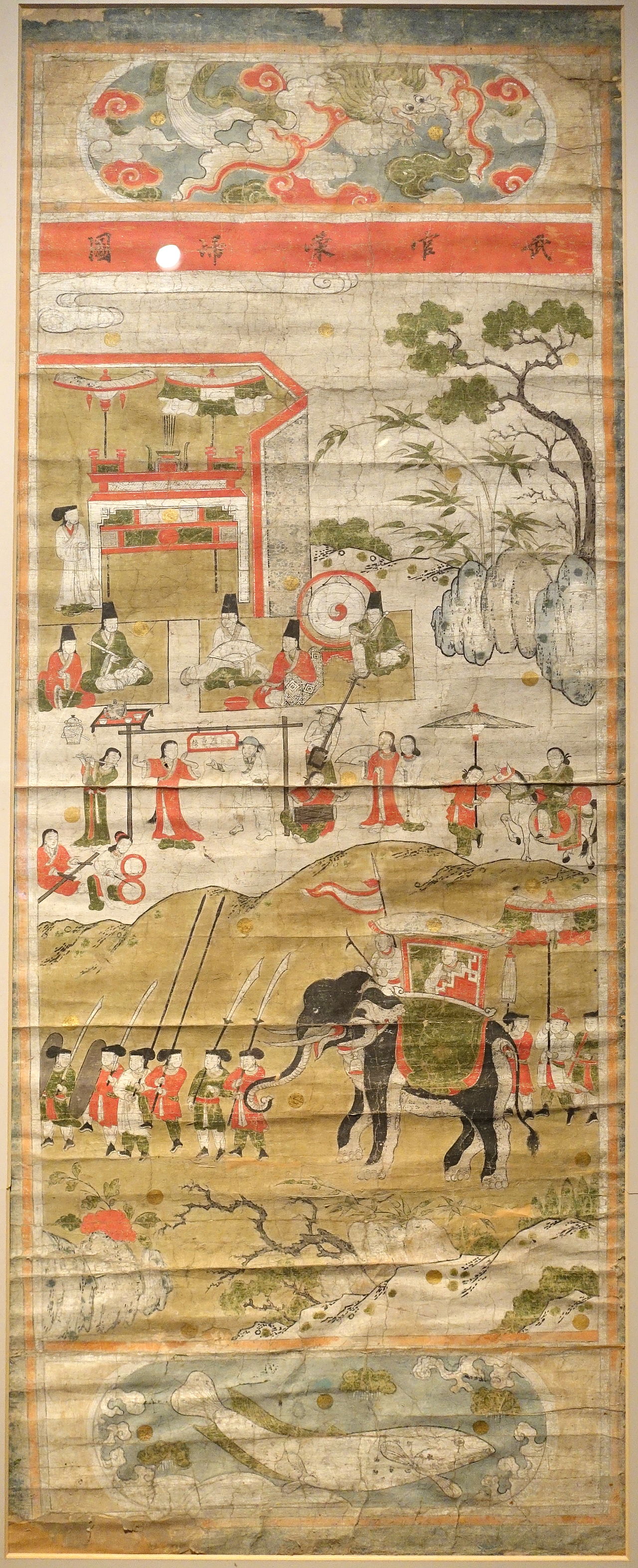 Triumphant return of a civil commander, view 1, Doc Loi temple, Nghe An province, late 18th century, Do (poonah) paper - Vietnam National…
