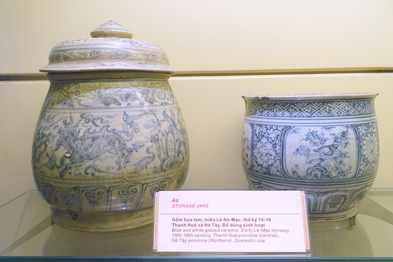 Storage jars for domestic use, Thanh Hoa and Ha Tay provinces, Early Le or Mac dynasty, 15th-16th century AD, blue and white glazed ceramic…